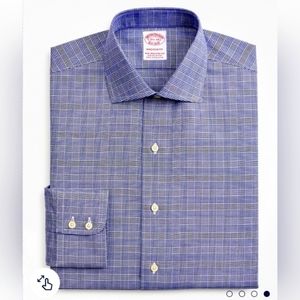 Brooks Brothers Navy and White Relaxed Fit Glen Plaid Dress Shirt (Neck 17)
